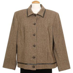 PENDLETON Brown Wool Tweed Leather Trim Jacket 18W